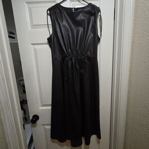 Sleeveless Black Drawstring Waist Midi Dress